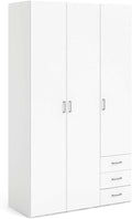 Kleiderschrank, mit drei Türen und drei Schubladen, Farbe Weiß, Maße 115 × 200 × 49 cm, Tvilum