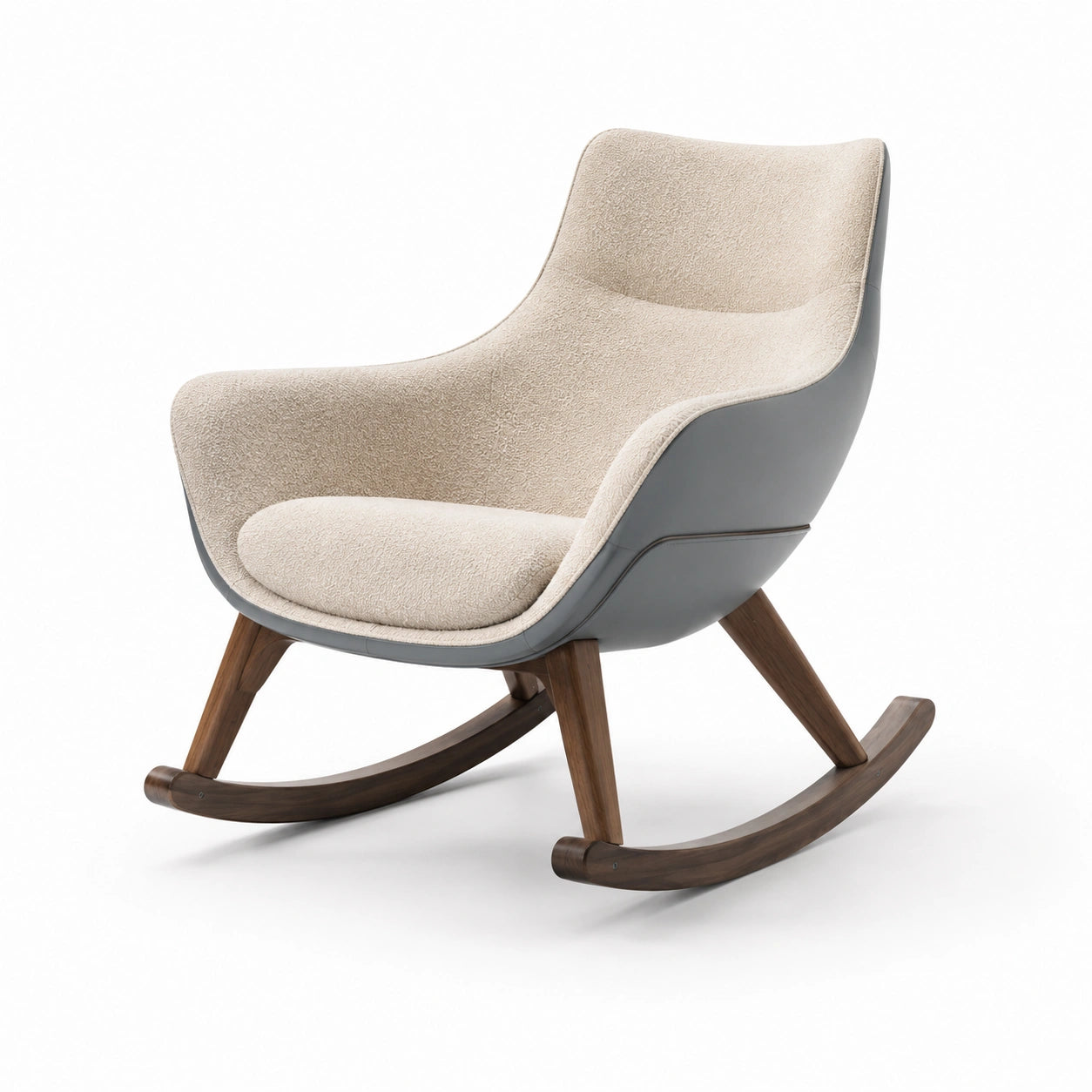 Schaukelstuhl aus Walnussholz und Polyester Beige/Grau