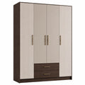 Kleiderschrank mit 4 Türen aus MDF und Metallgriffen Braun/Beige