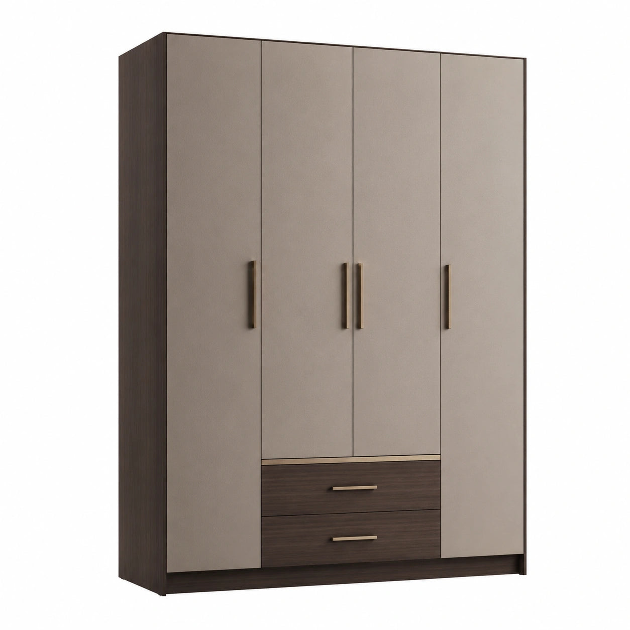 4-türiger Kleiderschrank aus Holz Braun/Beige mit Schubladen