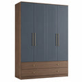 Kleiderschrank mit vier Türen und zwei Schubladen aus Holz und MDF Blau Braun 180x200x60cm