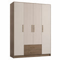 Holz Kleiderschrank mit 4 Türen und 2 Schubladen Beige/Holzbraun 180x60x200 cm