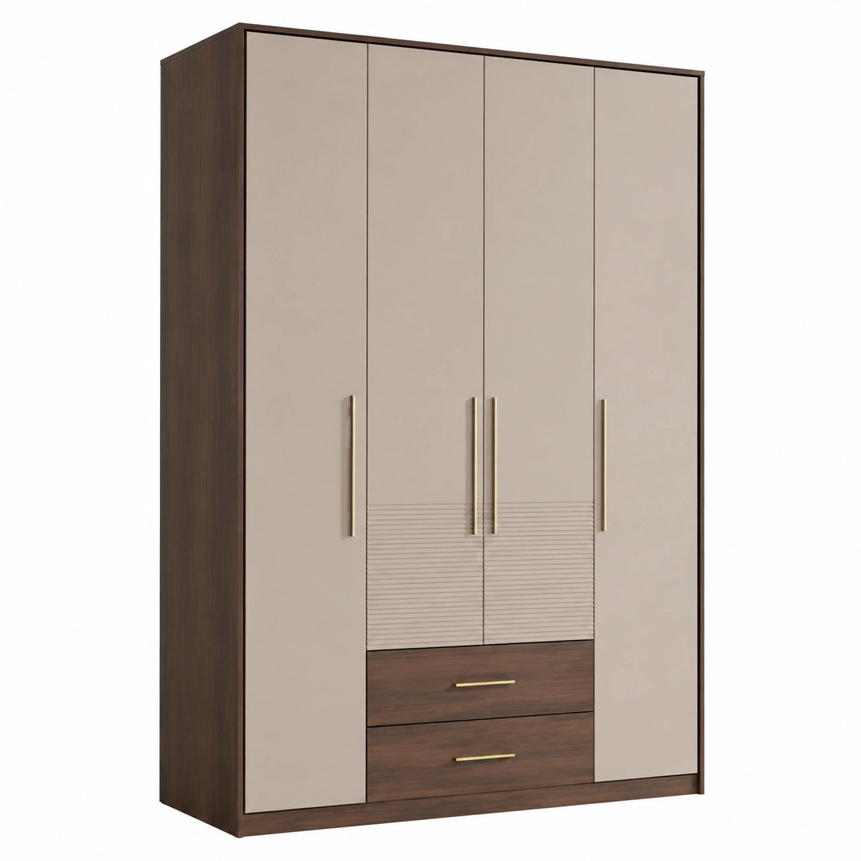 Kleiderschrank mit 4 Türen und 2 Schubladen Eichenholz MDF Beige 200x160x55 cm