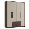 Kleiderschrank mit 4 Türen in Beige und Dunkelbraun, 2 Schubladen, Holz