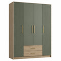 4-türiger Kleiderschrank aus Holzfurnier und MDF, Grün, 200x150x60 cm
