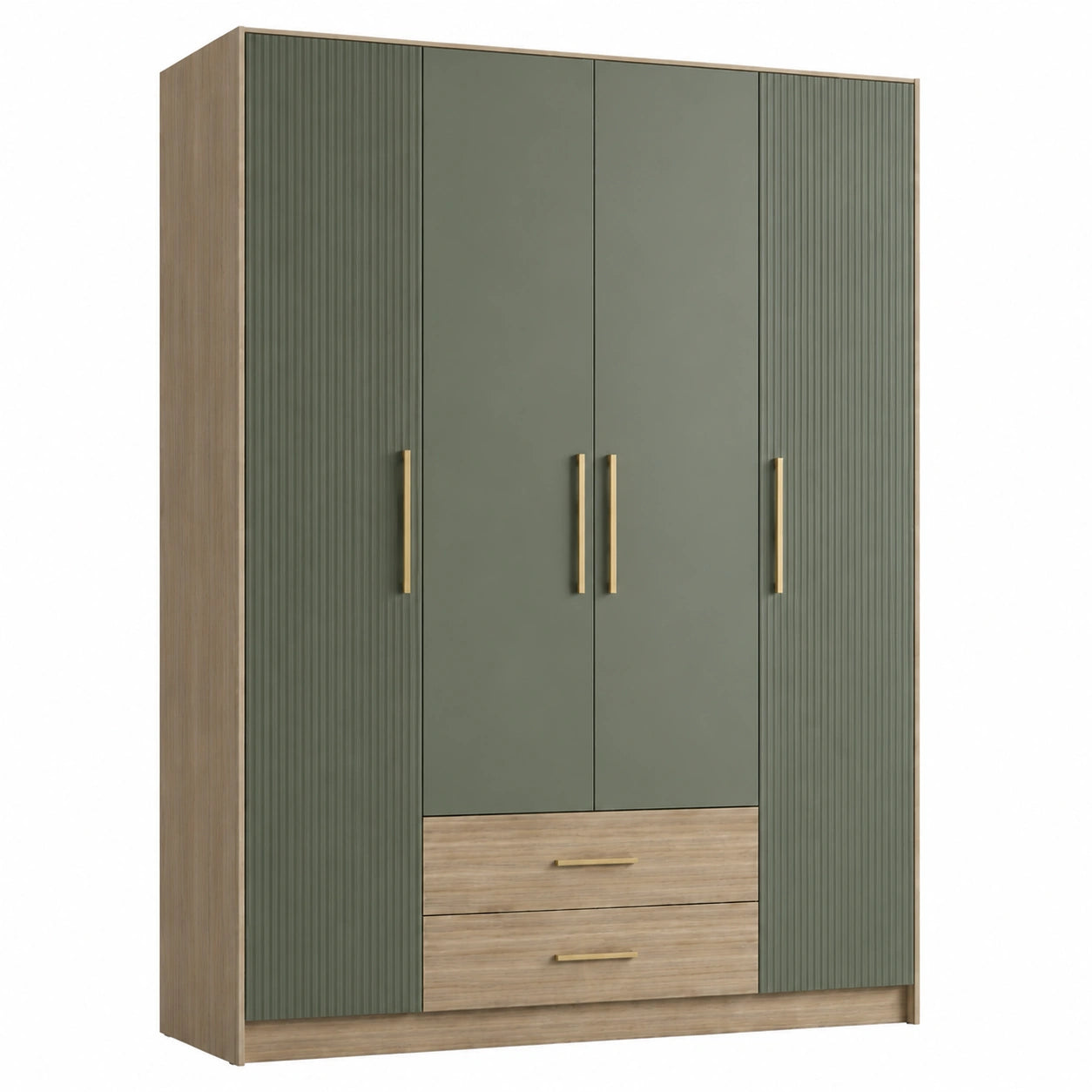 4-türiger Kleiderschrank aus Holzfurnier und MDF, Grün, 200x150x60 cm