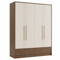 Kleiderschrank Holz beige/Braun 200cm 4 Türen 2 Schubladen