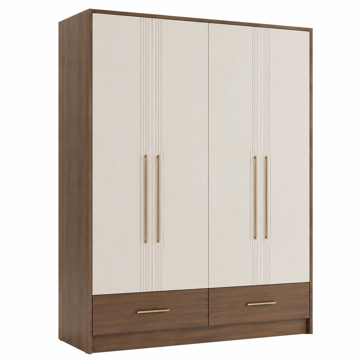 Kleiderschrank Holz beige/Braun 200cm 4 Türen 2 Schubladen