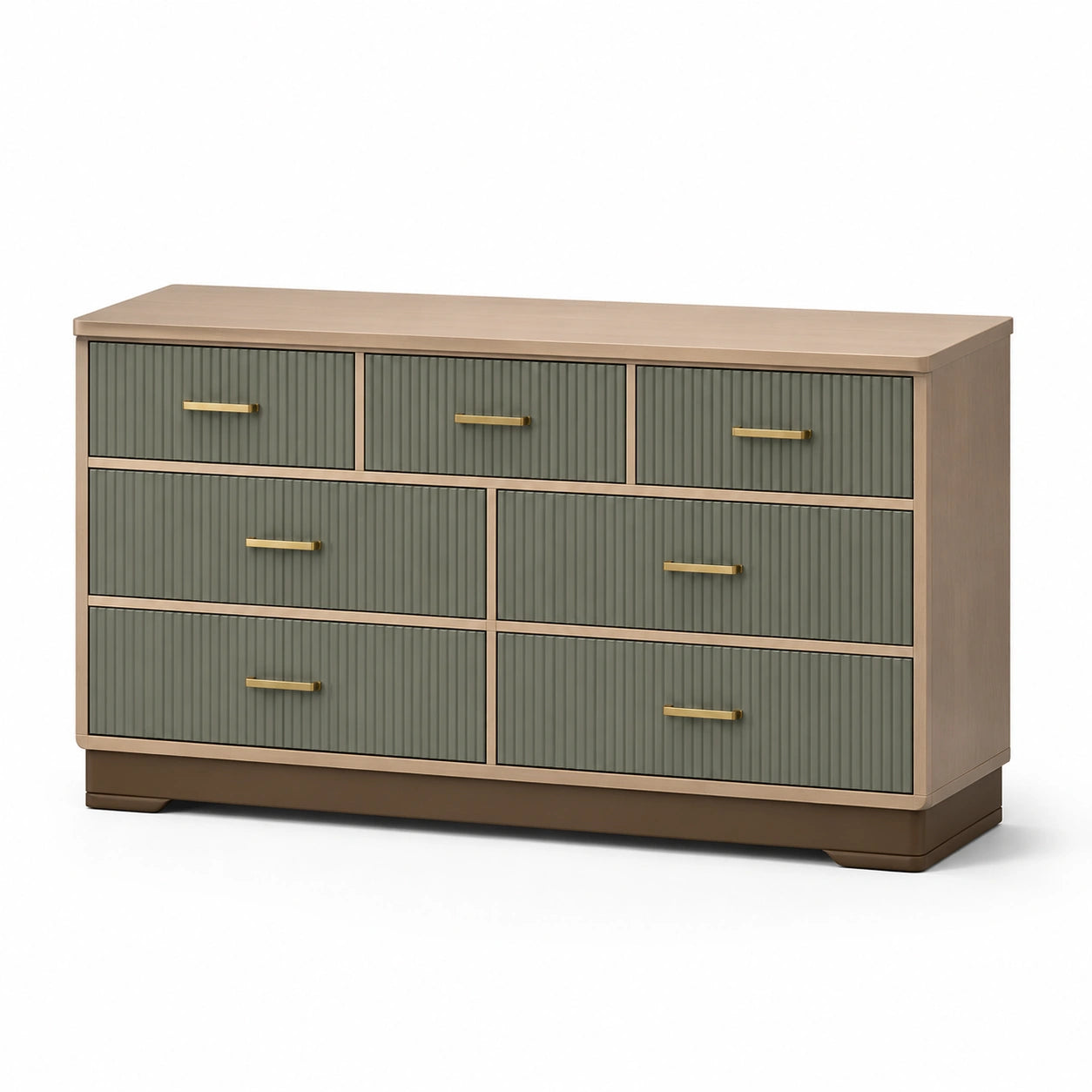 Holz Kommode mit 7 Schubladen und Metallgriffen Beige/Grün