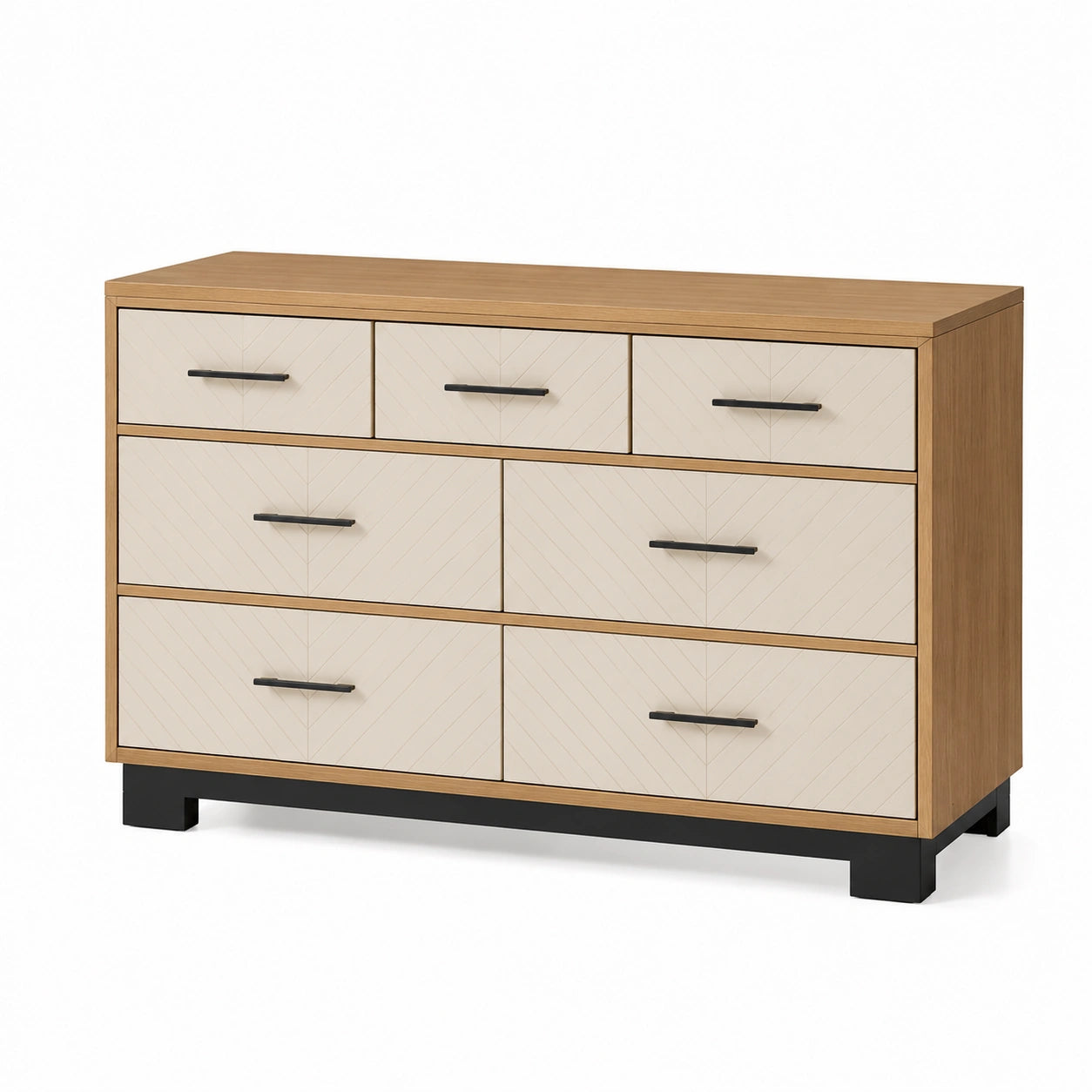 Kommode mit 6 Schubladen Holz Beige und Schwarz 120 cm