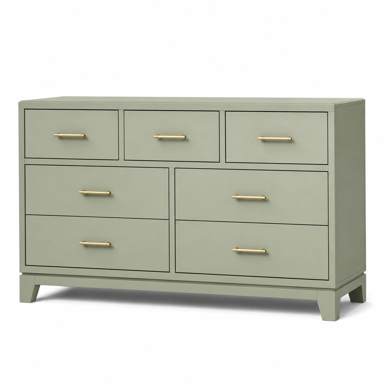 Grüne MDF-Holz Kommode mit 7 Schubladen und Messinggriffen, 120cm