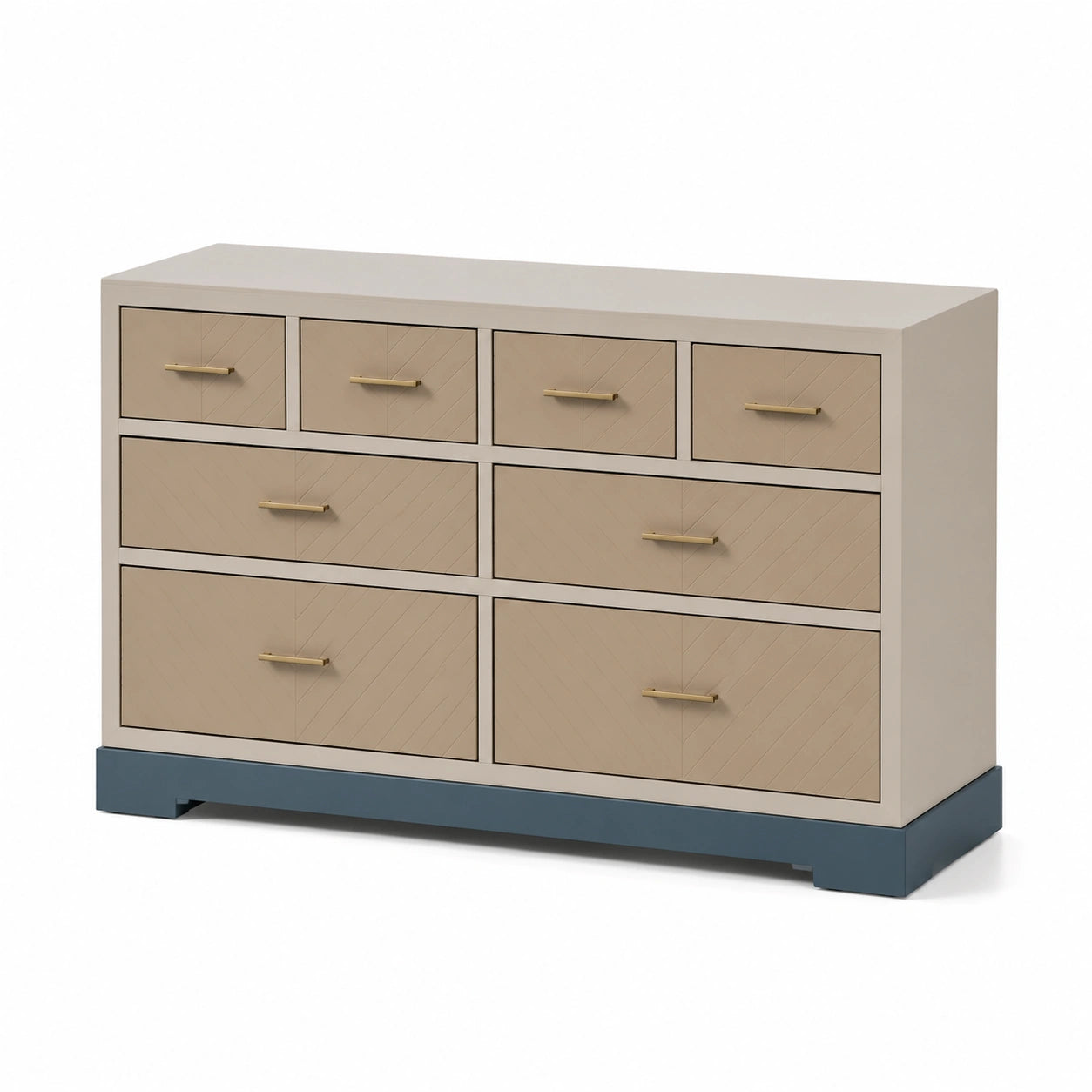 Holzkommode mit 8 Schubladen in Beige und Blau
