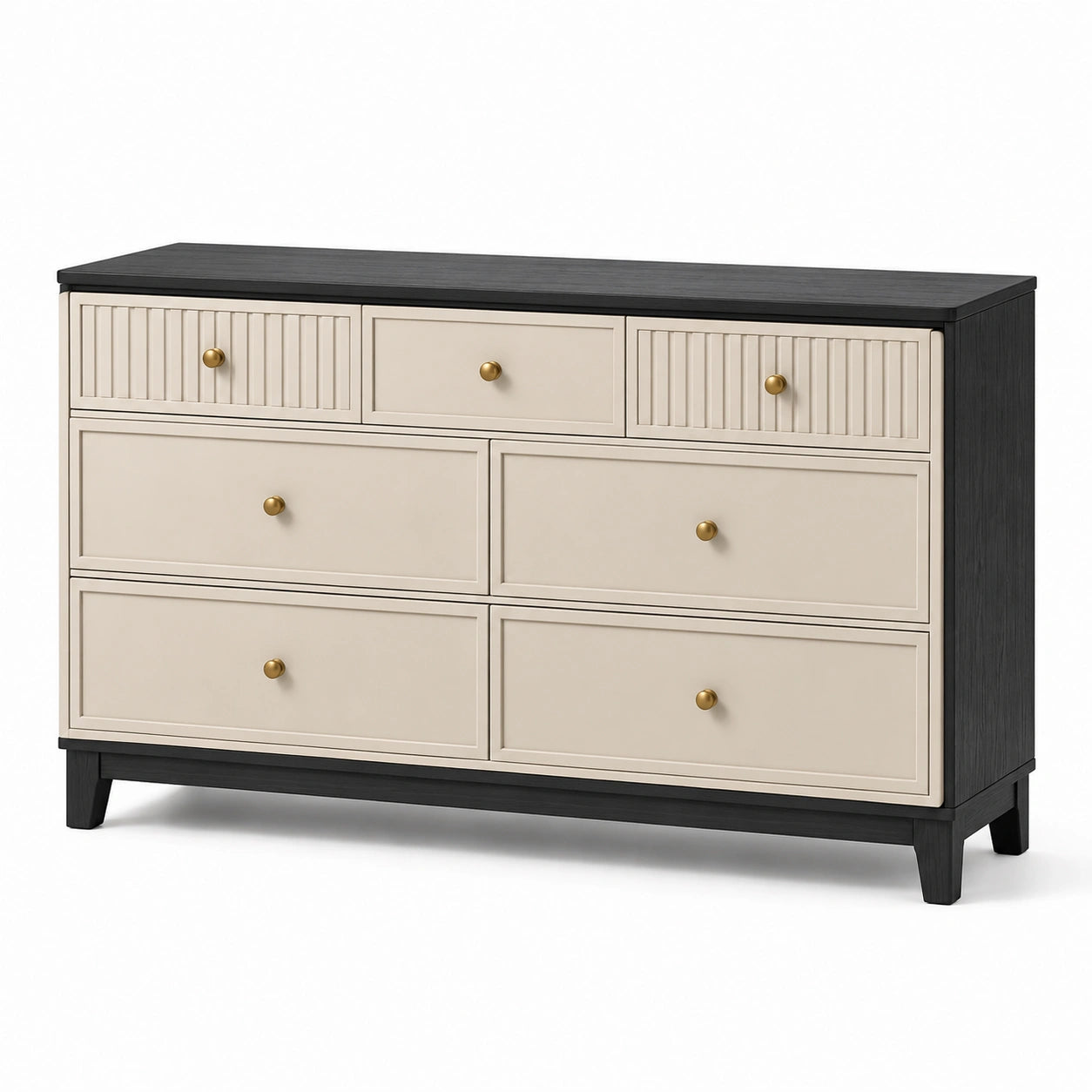 Kommode aus Holz und MDF mit 6 Schubladen in Beige und Schwarz