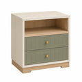 Nachttisch mit 2 Schubladen und offenem Fach MDF Holz Metall Beige Grün 60x40x70cm