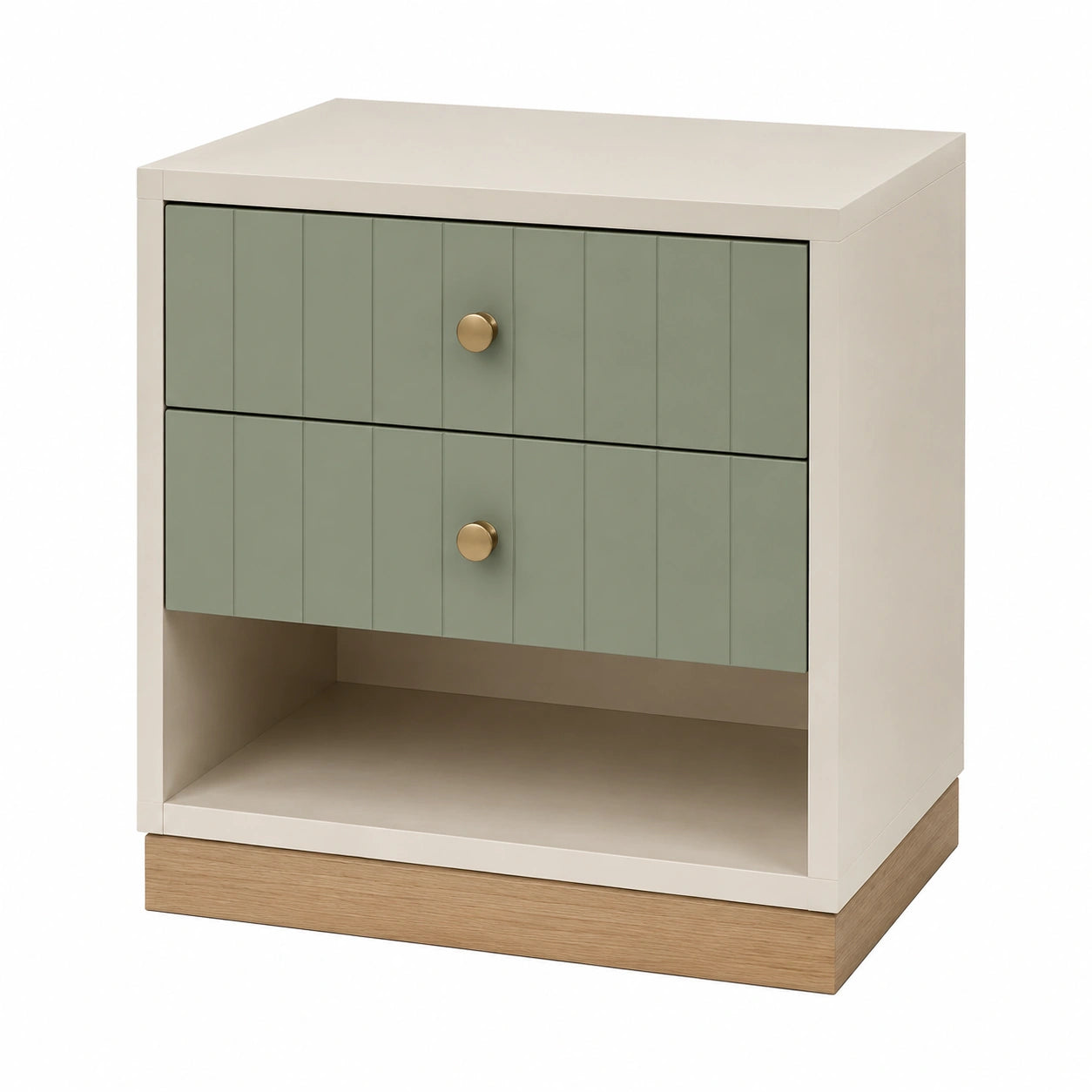 Nachttisch aus Holz mit 2 Schubladen, Beige/Grün