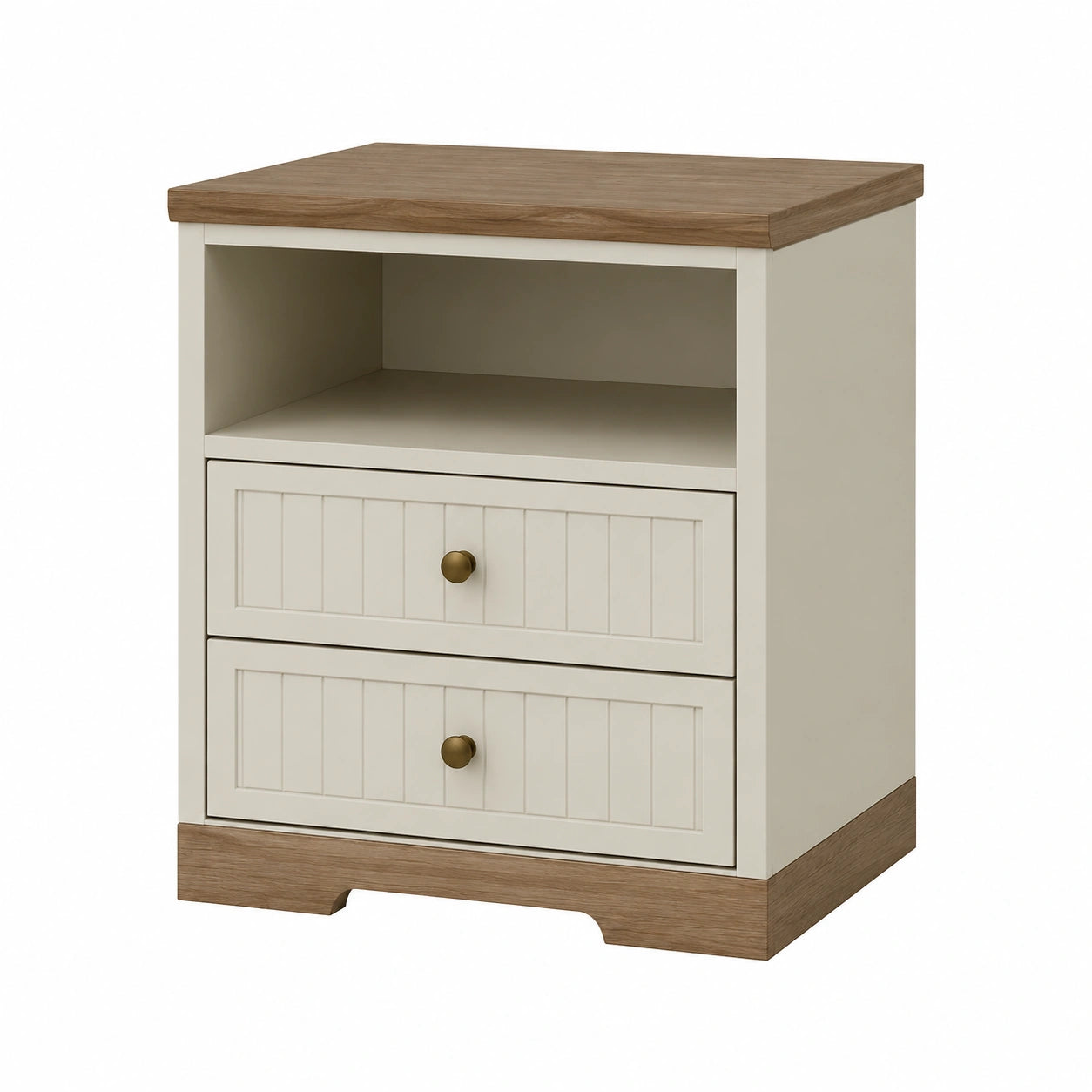 Nachttisch mit 2 Schubladen und Ablagefach MDF-Holz Weiß/Braun 60x40x35cm