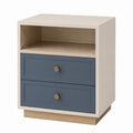 Holz-Nachttisch mit 2 Schubladen Blau/Beige 50x40x60cm