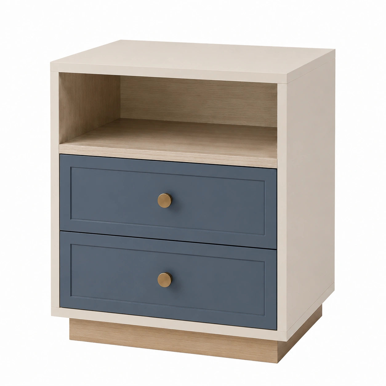Holz-Nachttisch mit 2 Schubladen Blau/Beige 50x40x60cm