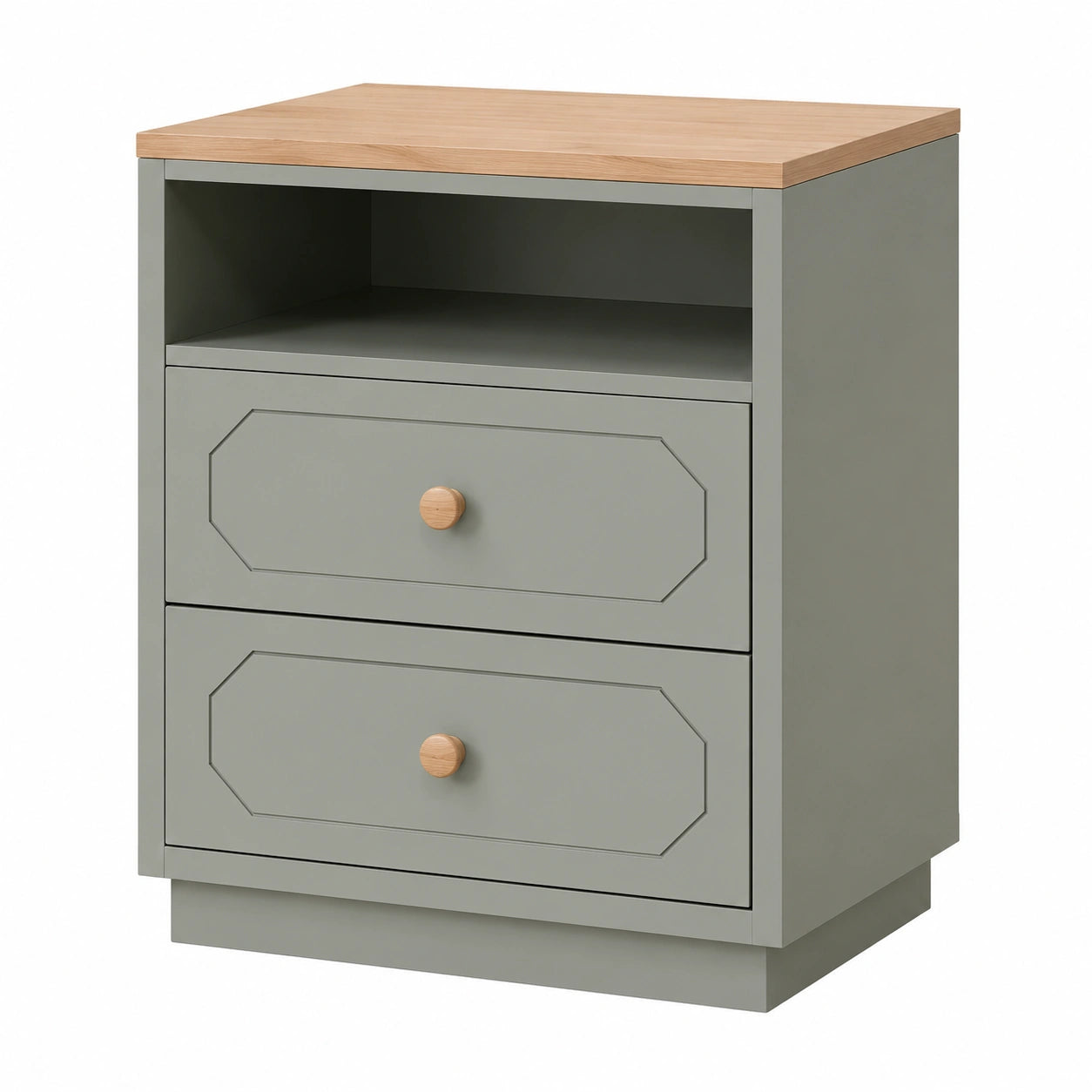 Nachttisch mit 2 Schubladen und Regal Grau 60cm Holz