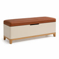Holzbank mit Stauraum aus Kunstleder Beige/Braun