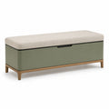 Polsterbank mit Stauraum aus Eiche und Leinen in Grün Beige 120 cm