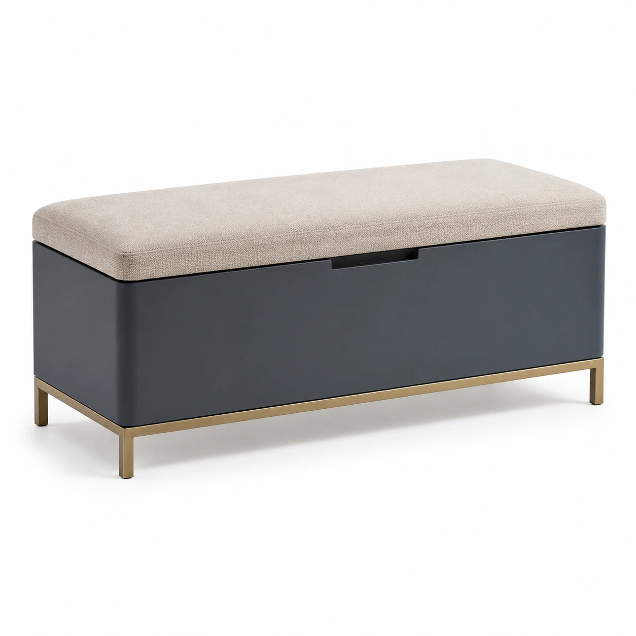 Metallaufbewahrungsbank mit Stoff-Sitzfläche 100 cm Beige/Dunkelblau