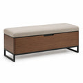 Bank mit Stauraum Holz Metall Stoff Beige