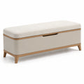 Gepolsterte Sitzbank mit Stauraum Leinen Beige Eiche