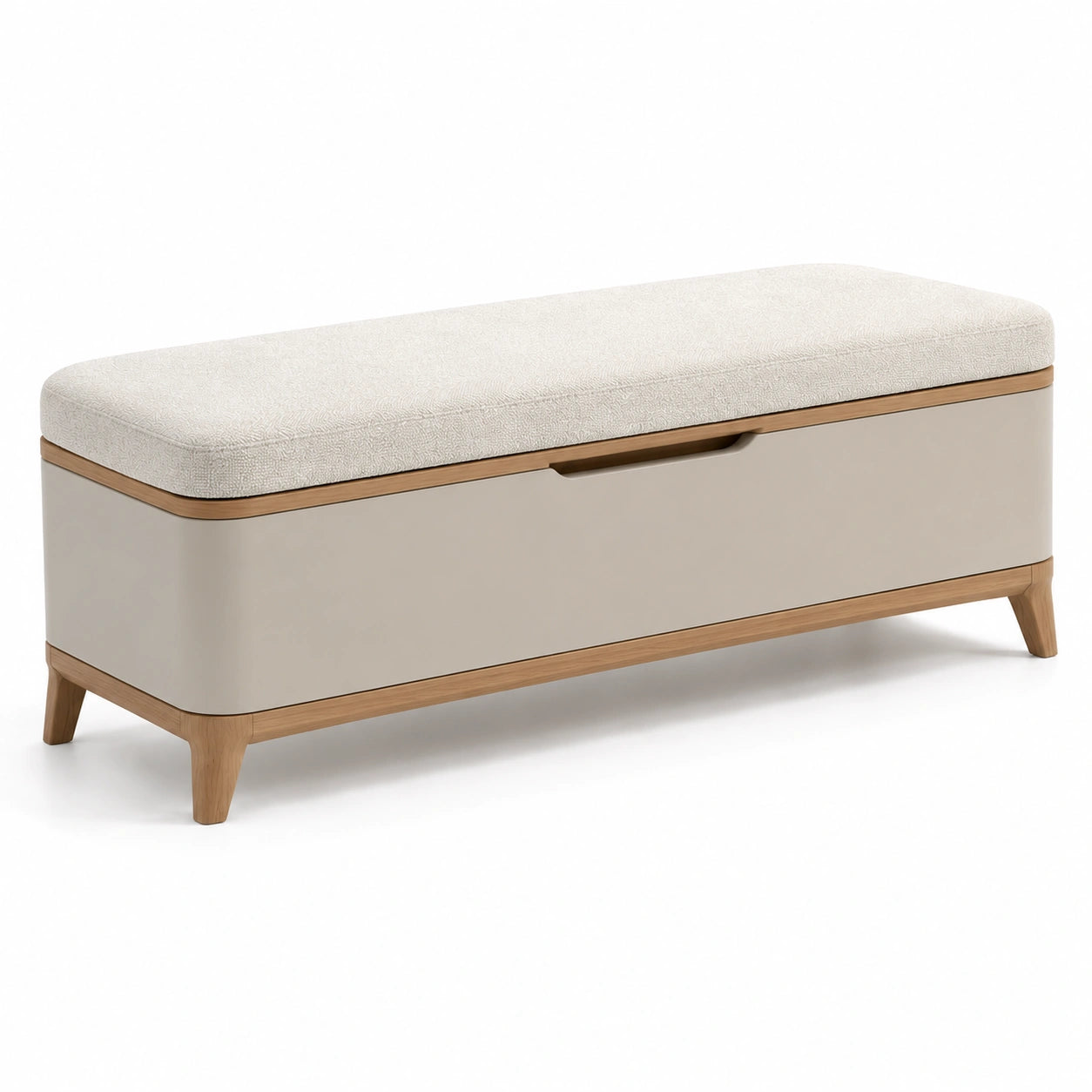 Gepolsterte Sitzbank mit Stauraum Leinen Beige Eiche