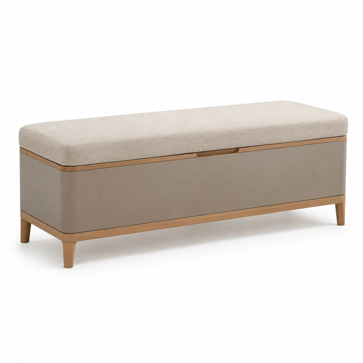 Stauraumbank mit Holzrahmen und Stoffpolsterung Beige