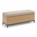 Holzbank mit Metallgestell und PU-Leder Sitz Beige