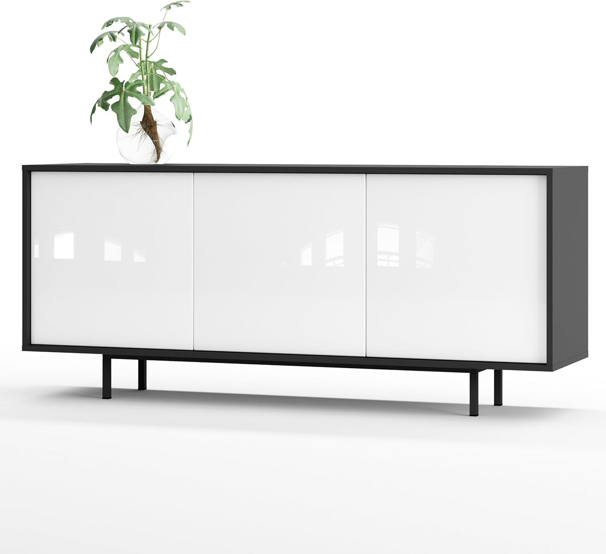 Kommode Sideboard Akia, Anthrazit/Weiß Hochglanz, 154 × 40 × 66 cm, SIMPLYFURN