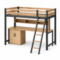 Hochbett mit Schreibtisch aus Metall und Eiche