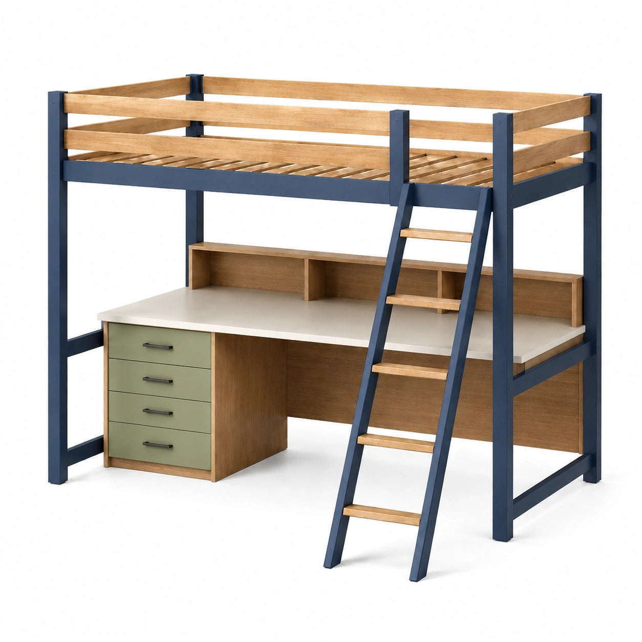 Hochbett mit Schreibtisch und Leiter Holz/Metall Blau 200x100x180 cm