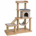 Katzenkratzbaum aus MDF-Holz mit Sisal und Leinenstoff, Beige/Braun/Blau
