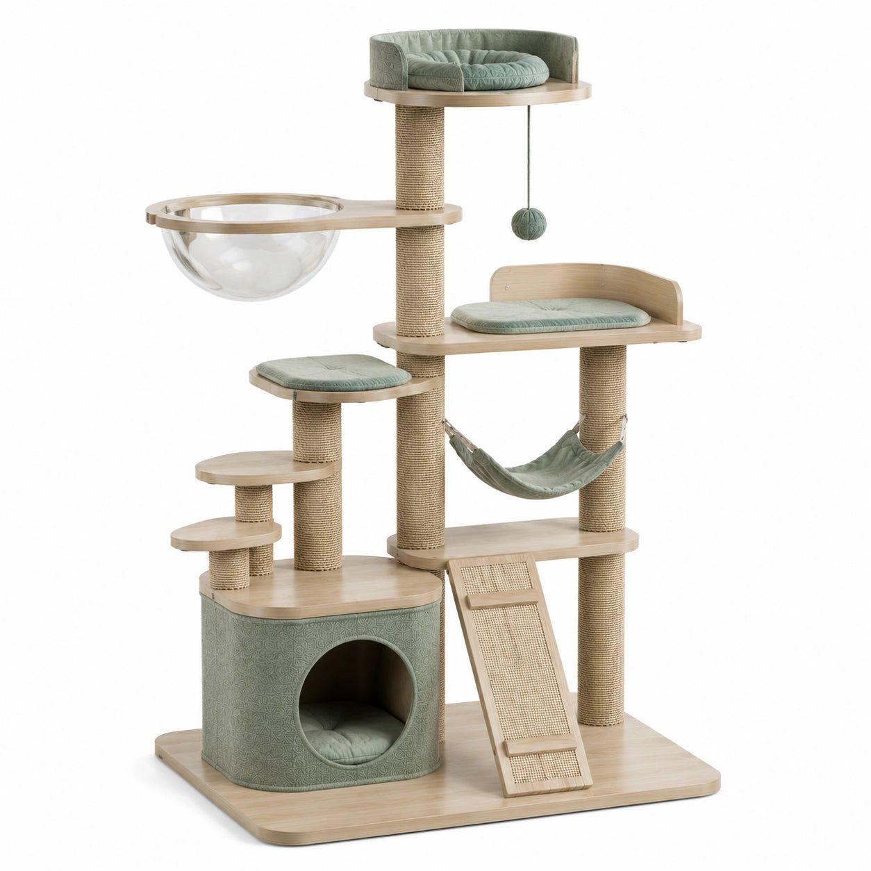 Katzen Kletterbaum aus MDF, Sisal und Baumwolle in Hellgrün
