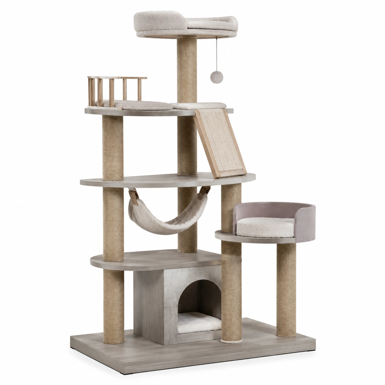 Kratzbaum Holz und Sisal Grau und Beige 180cm