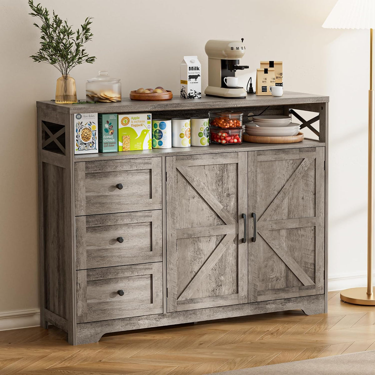 Sideboard, Küchenschrank mit Schubladen, Aufbewahrungsschrank, BonVache