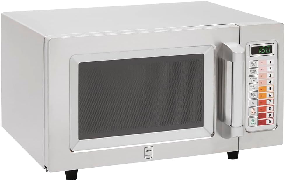 METRO Professional Mikrowelle, GMW1125, Edelstahl, 51.1 × 43.2 × 31.1 cm, 25 L, 100 Programme, 60-Minuten-Timer, 5 Leistungsstufen