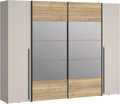 Kleiderschrank NARAGO, 270, moderner Dreh-/Schwebetürenschrank, 4-türig, Einlegeböden, Kleiderstangen, Holzwerkstoff, Eiche Holzdekor/Kaschmir Beige