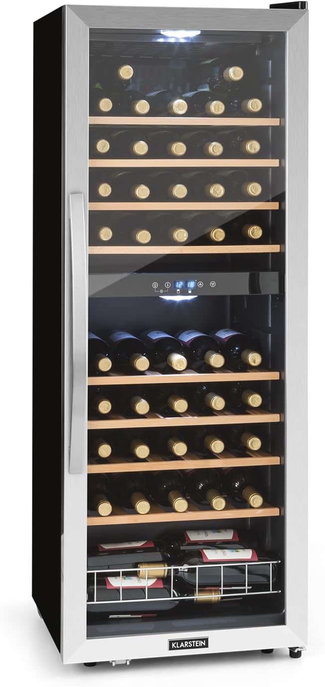 Weinkühlschrank, 2 Zonen Getränkekühlschrank Schmal, Outdoor-Kühlschrank mit Glastür, Flaschenkühlschrank Klein mit UV-Schutz