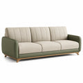 3-Sitzer Sofa aus Polyestergewebe und PU-Leder mit Eichenholzgestell Beige Dunkelgrün