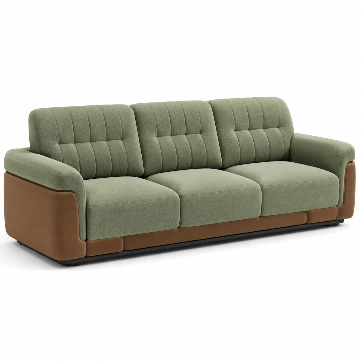 3-Sitzer Sofa Polyester Olivgrün mit Lederdetails Braun 220cm