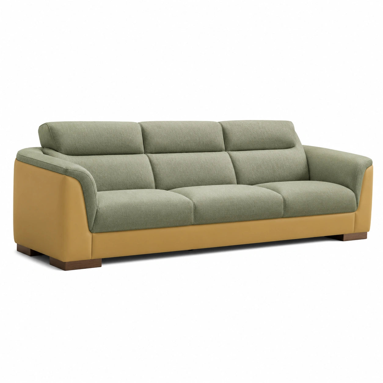 3-Sitzer Sofa Polyester Stoff Grün PU-Leder Gelb 220cm