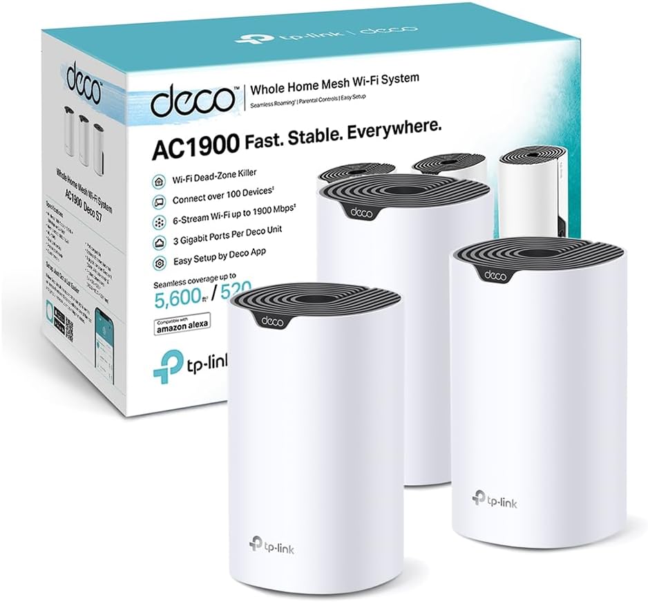 TP-Link S1900 WLAN (3er AC1900 Deco Mesh Set Pack) Dual Band Router, & Repeater, 3X Gigabit Ports für Jede Einheit