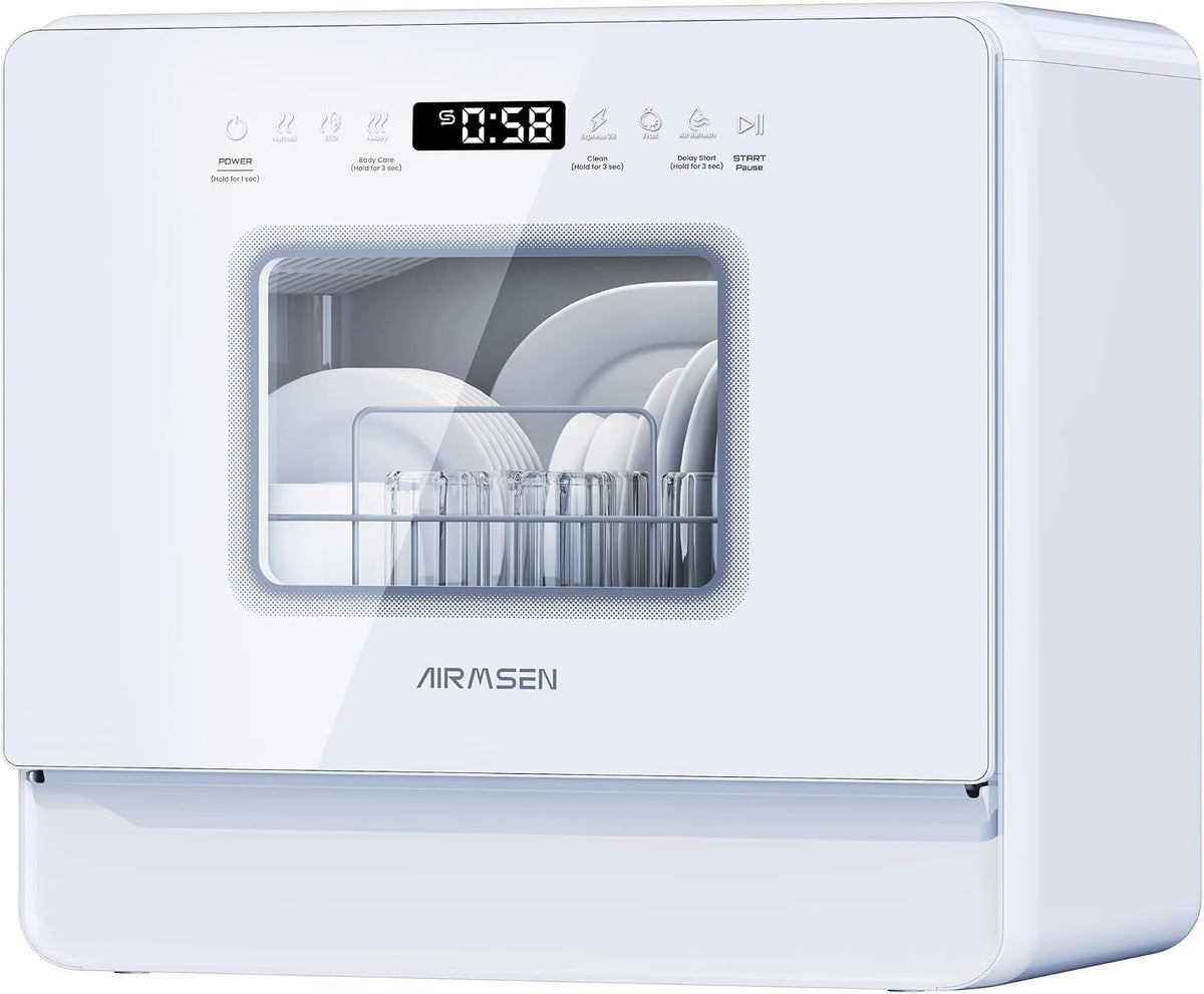 Tischgeschirrspüler, Mini Geschirrspüler mit Weichwasseranlage, 7+2 Programmen & 5L Wassertank, Kompakte Spülmaschine mit/ohne Wasseranschluss