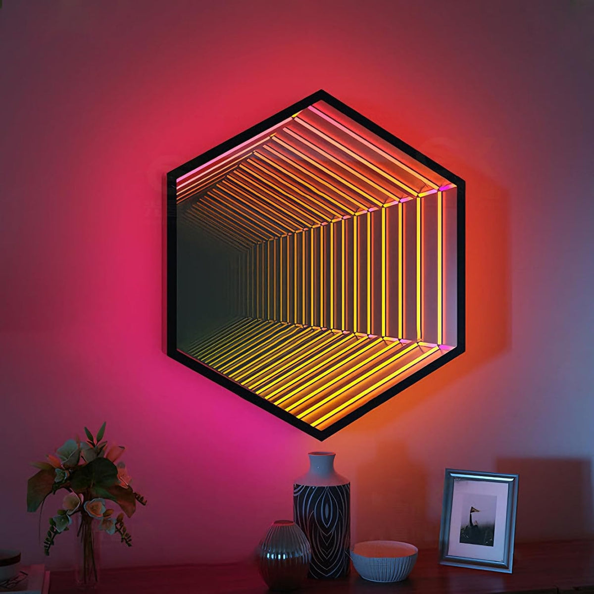 JIYINGHUI Spiegelleuchten, Intelligente RGB-Infinity-Spiegel-Wandleuchte, 3D-LED-Nachtlicht mit App- Und Fernbedienungssteuerung, 358 Farbmodi