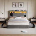 Bett Polster, 160 × 200cm mit LED Beleuchtung, Modernes Doppelbett mit Kopfteil Stauraum & USB Ladestation