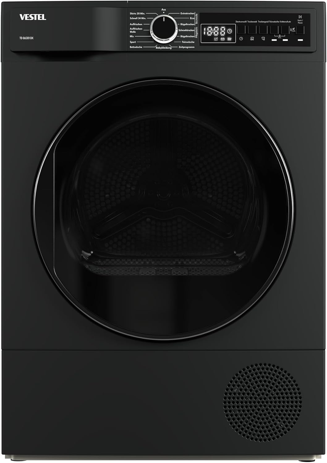 Vestel Wärmepumpentrockner, TD 86301 DX Wärmepumpe Frontlader, 8 kg, 15 Programme, 20 Min. Schnellprogramm, Knitterschutz, PearlDrum-Schontrommel