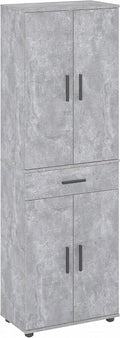 Kleiderschrank 60 Mehrzweckschrank cm Breit - Schrank Beton, mit 1 Schublade, Hochschrank, Büroschrank, Bücherschrank mit 4 Türen, KOMTO